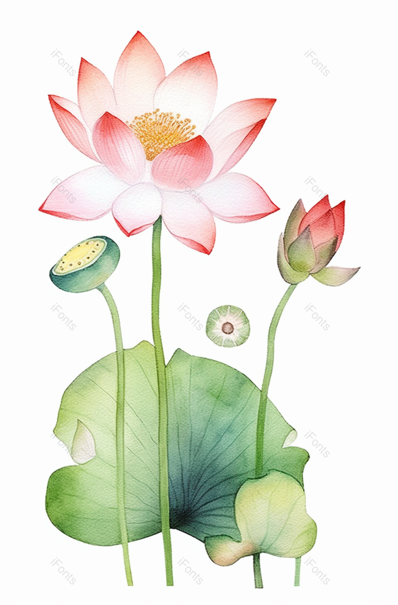 手绘水彩花卉盛开的荷花插画,插画/手绘图,插画/手绘图库,插画/手绘图下载,插画/手绘
